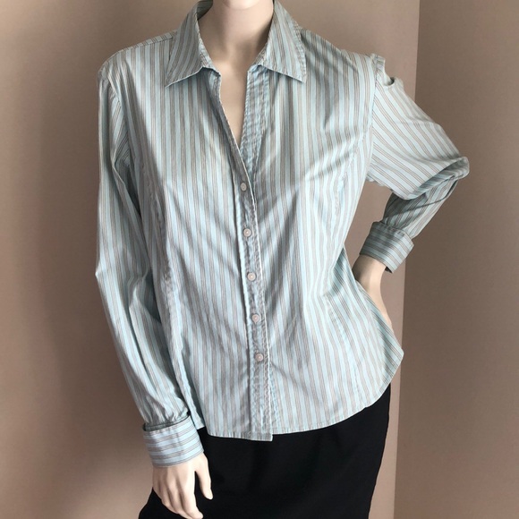 GAP Tops - Vintage Gap Lt Aqua Pinstripe Dress Shirt collared Button Down French Cuffs